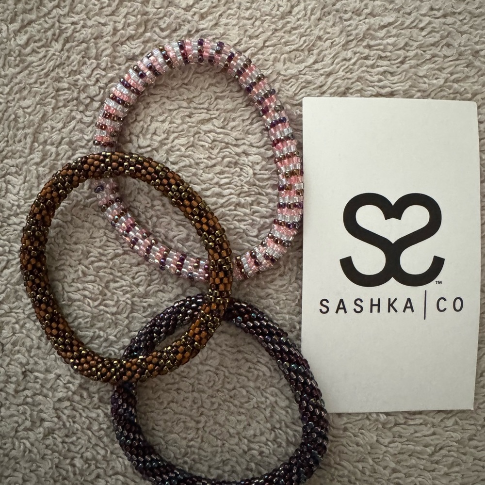 Pink and Brown Beaded Bracelet Set